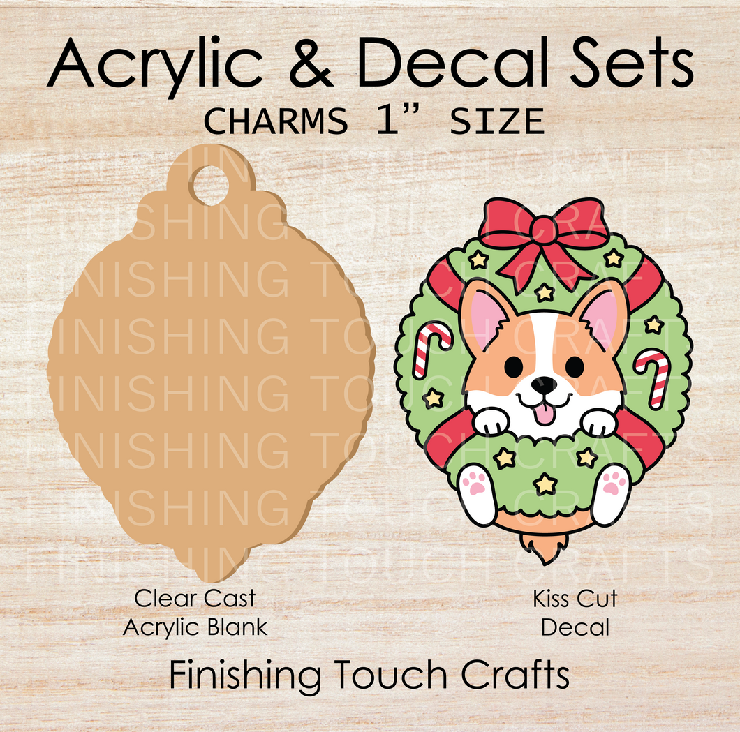 Corgi in Wreath Charm Set of 4