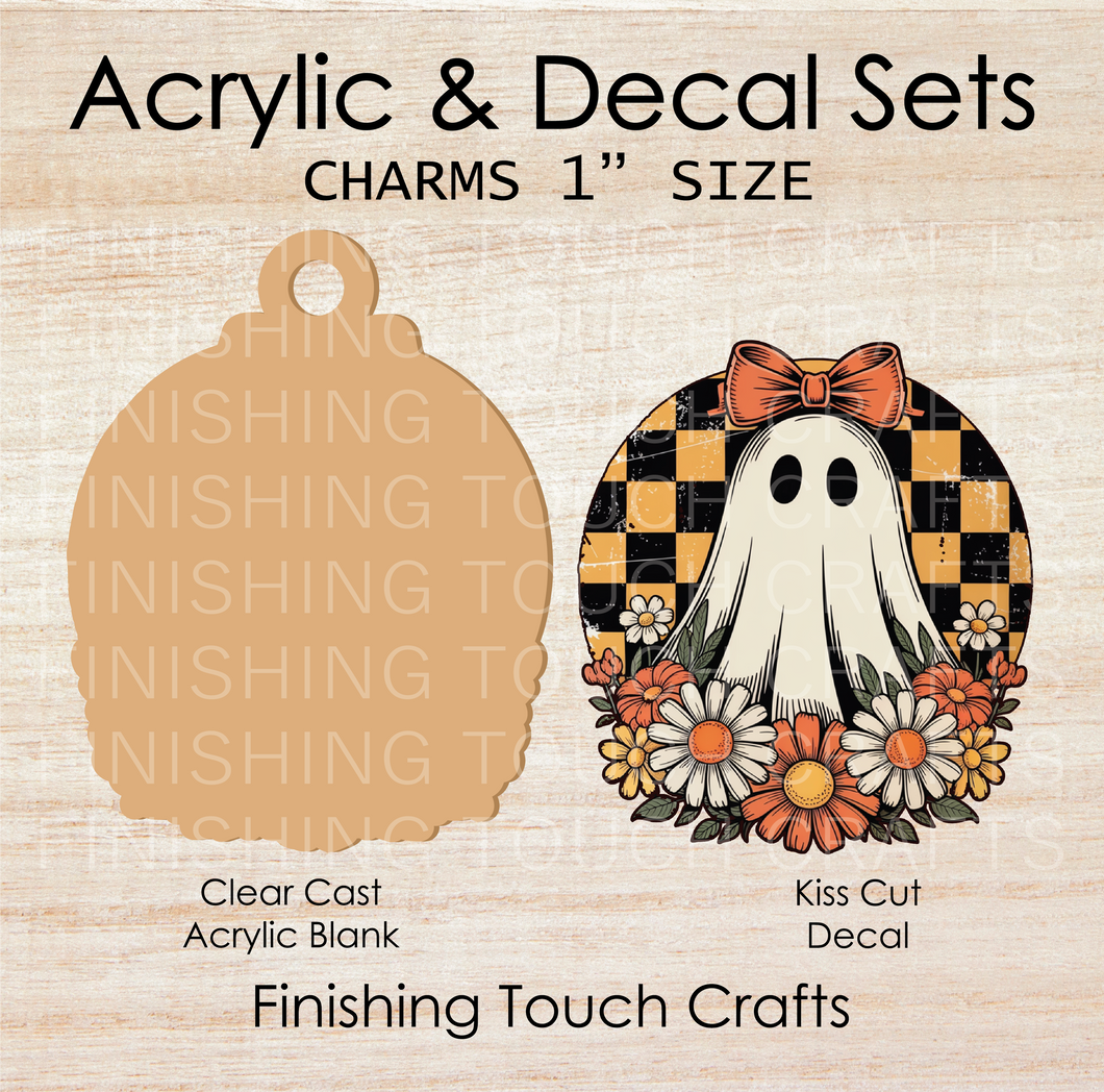 Floral Checkered Ghost Charm Set of 4