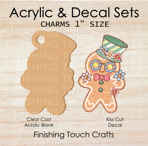 Floral Retro Gingerbread Man Charm Set of 4