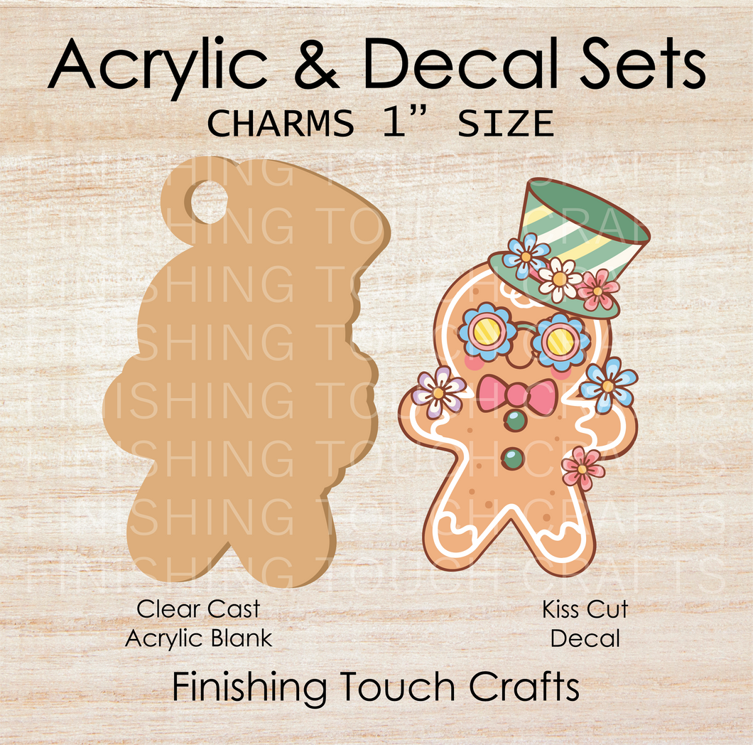Floral Retro Gingerbread Man Charm Set of 4