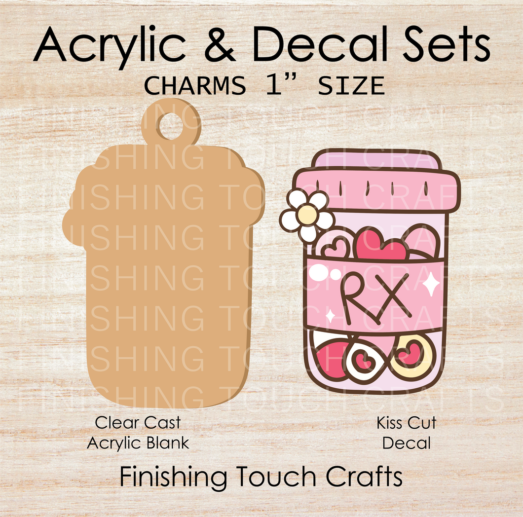 RX Bottle Pink Charm Set of 4