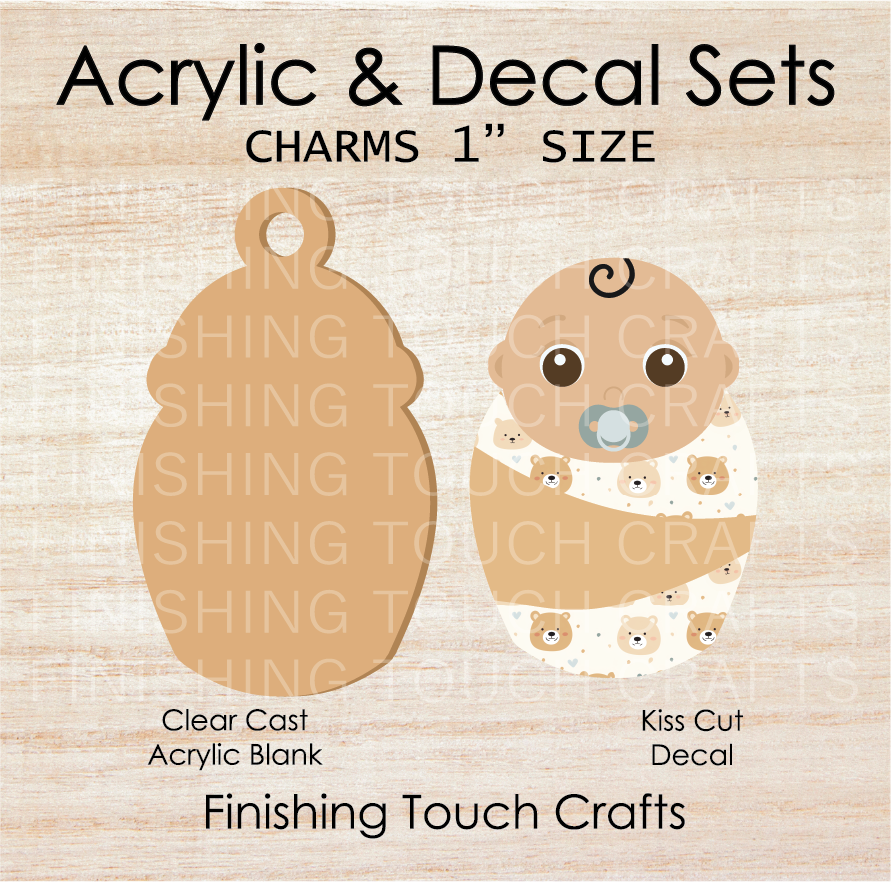 Baby in Blanket Tan Charm Set of 4