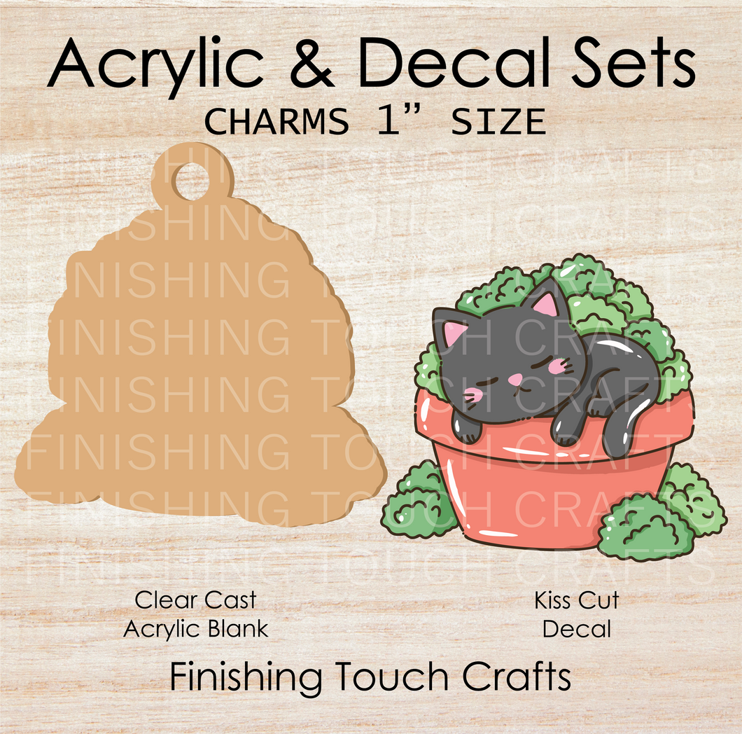 Cat in Plant Charm Set of 4