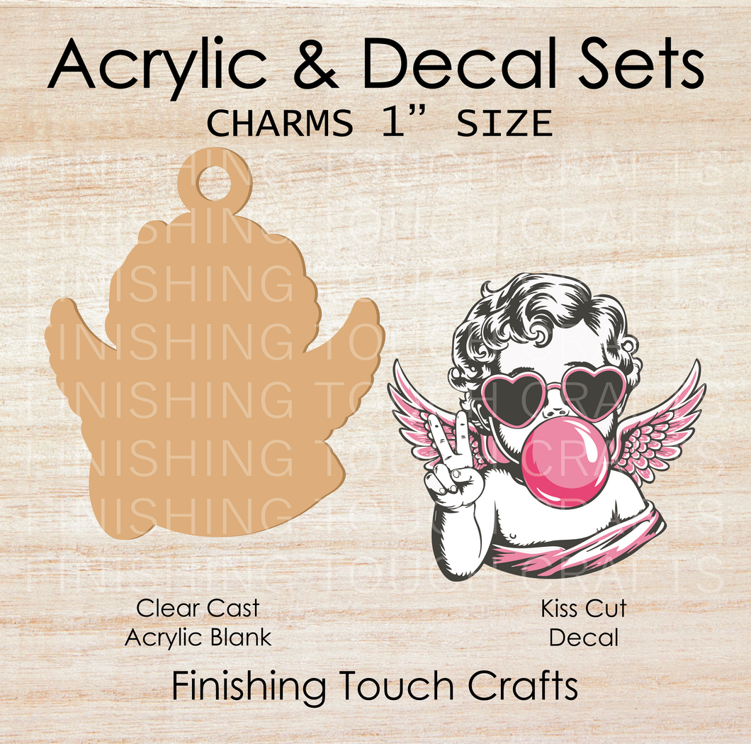 Cupid Blowing Bubblegum Charm Set of 4