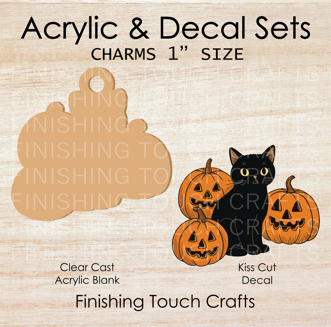 Halloween Black Cat Pumpkin Charm Set of 4
