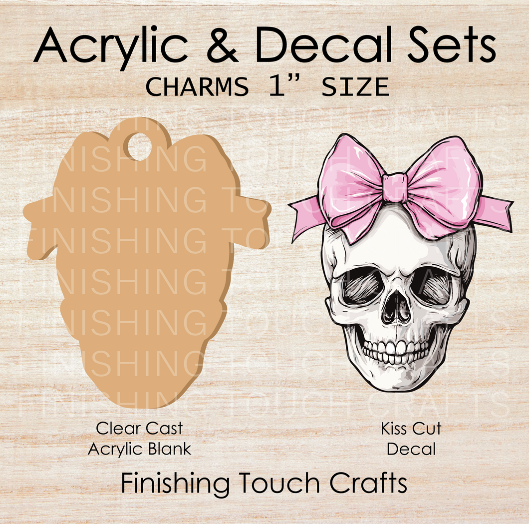 Skull Pink Bow Charm Set of 4