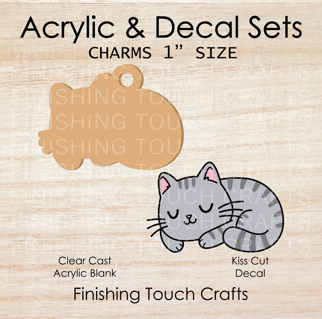 Sleeping Gray Cat Charm Set of 4