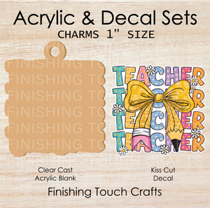 Teacher Pencil Bow Charm Set of 4