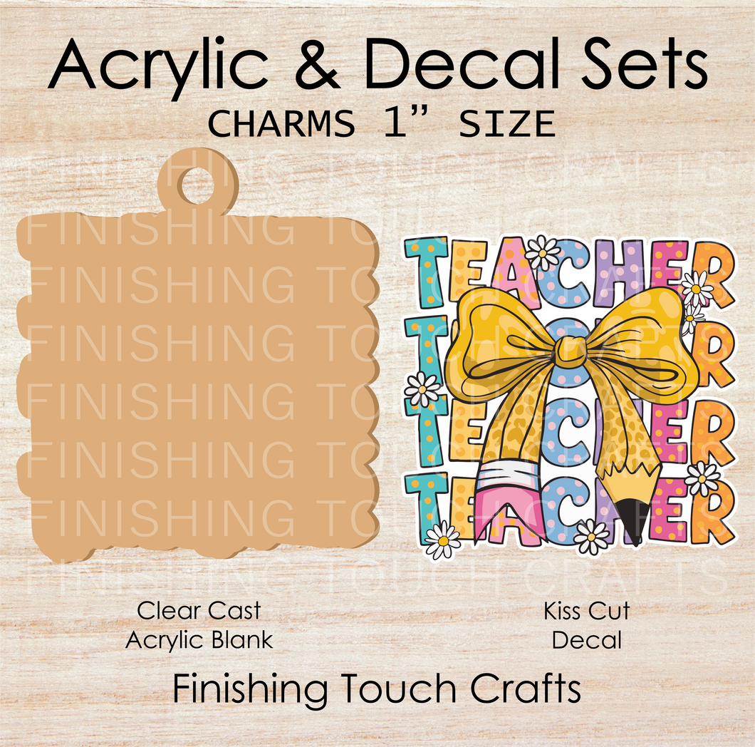 Teacher Pencil Bow Charm Set of 4