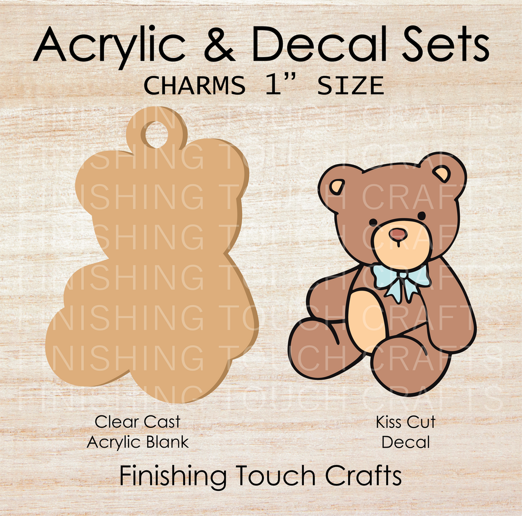 Teddy Bear Plush Blue Charm Set of 4