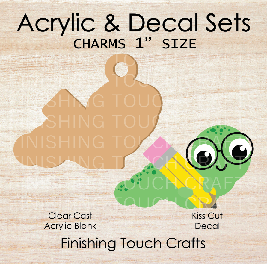 Worm Holding Pencil Charm Set of 4